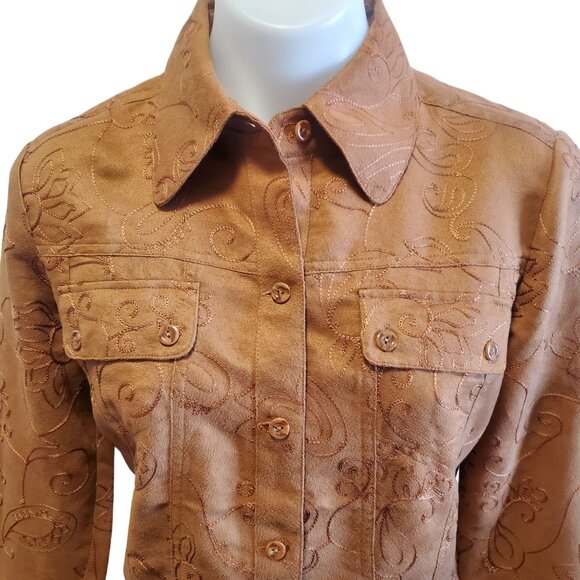 Chico's Faux Suede Western Embroidery Long Sleeve Paisley Shirt Boho Small - Picture 2 of 9